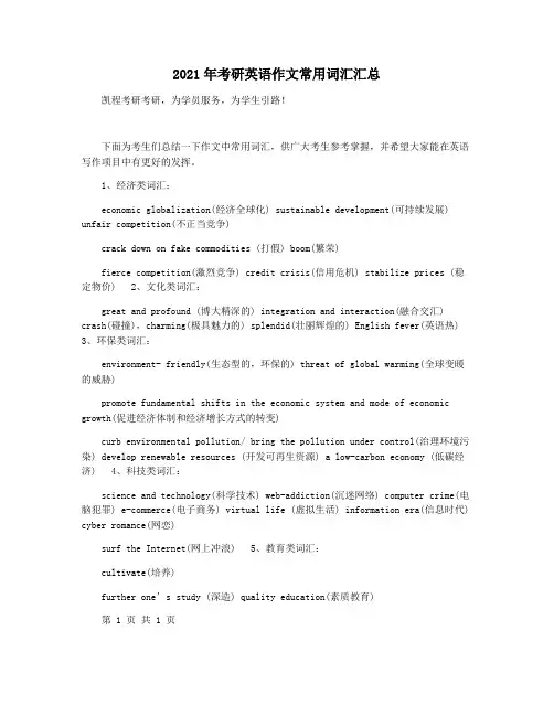 2021年考研英语作文常用词汇汇总