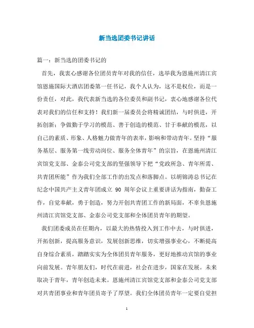 新当选团委书记讲话
