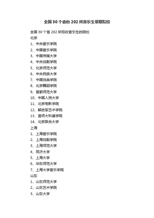 全国30个省份202所音乐生录取院校