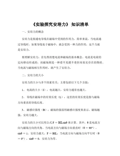 《实验探究安培力》 知识清单