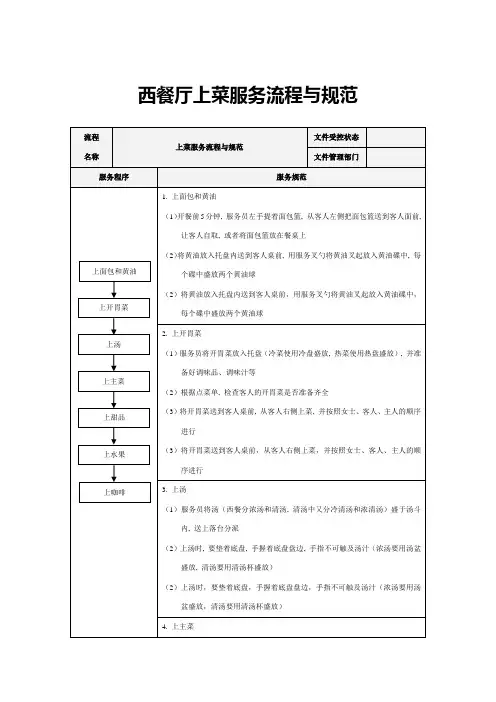西餐厅上菜服务流程与规范