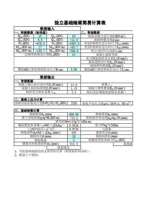 双柱基础暗梁的计算书