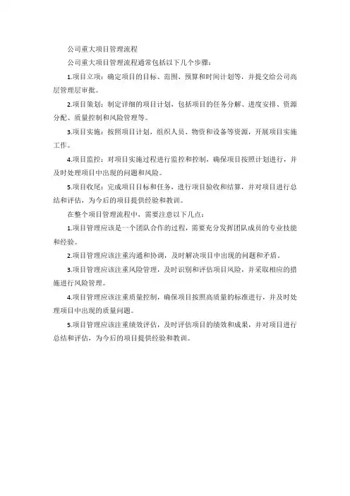 公司重大项目管理流程