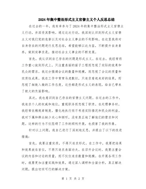 2024年集中整治形式主义官僚主义个人反思总结
