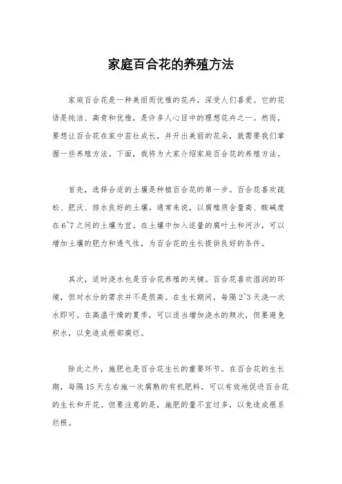 家庭百合花的养殖方法