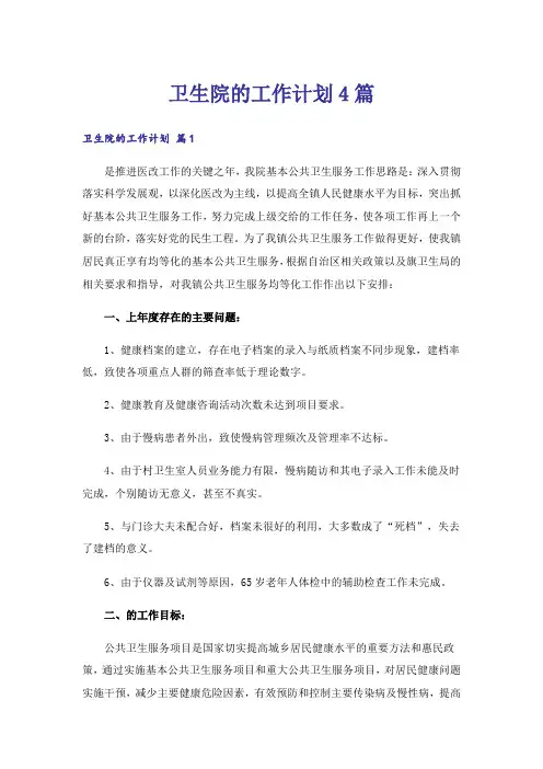 卫生院的工作计划4篇