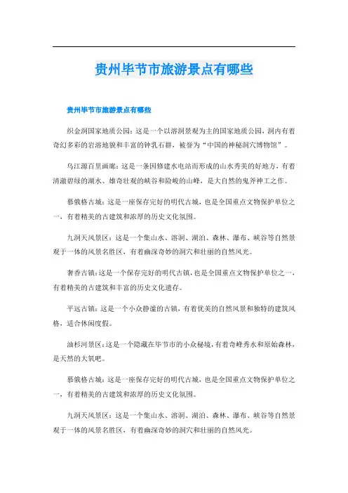 贵州毕节市旅游景点有哪些