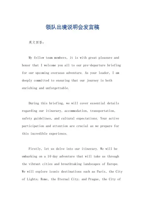 领队出境说明会发言稿