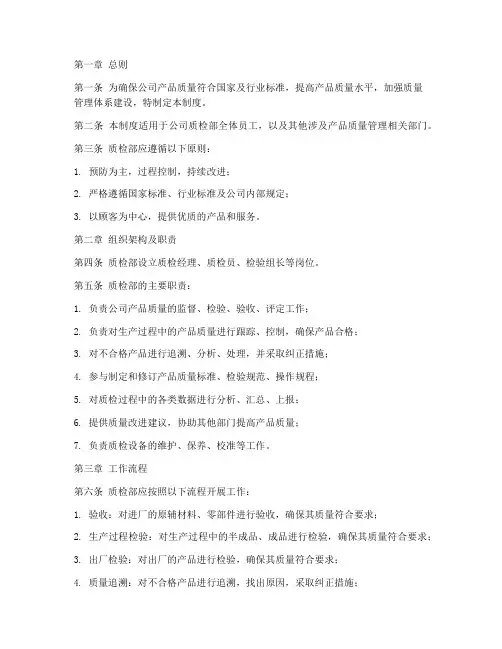 服装公司质检部管理制度
