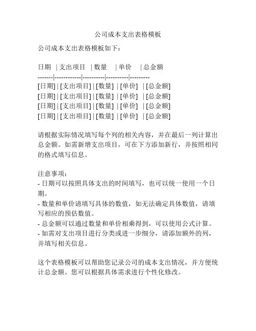 公司成本支出表格模板