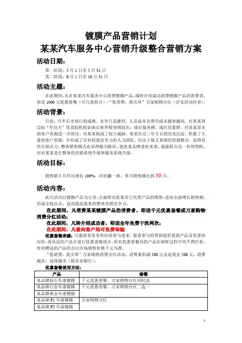汽车漆面镀膜产品营销计划