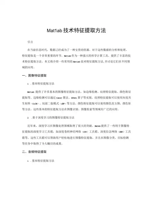 Matlab技术特征提取方法