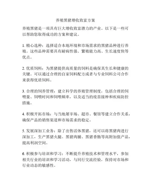 养殖黑猪增收致富方案