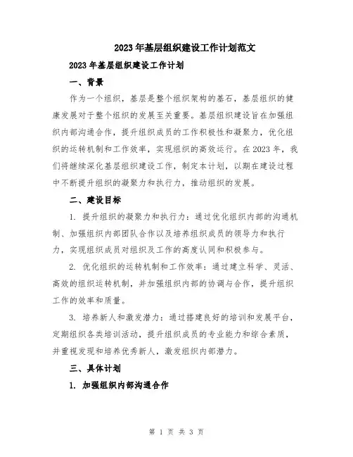 2023年基层组织建设工作计划范文
