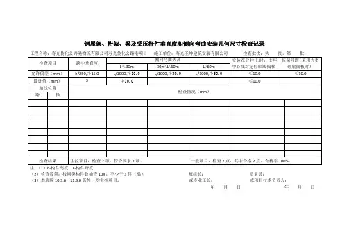 钢屋架、桁架、梁及受压杆件垂直度和侧向弯曲安装几何尺寸检查记录