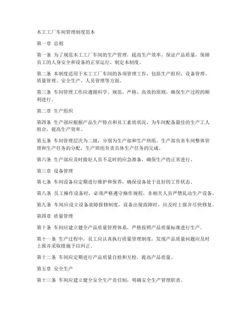木工工厂车间管理制度范本