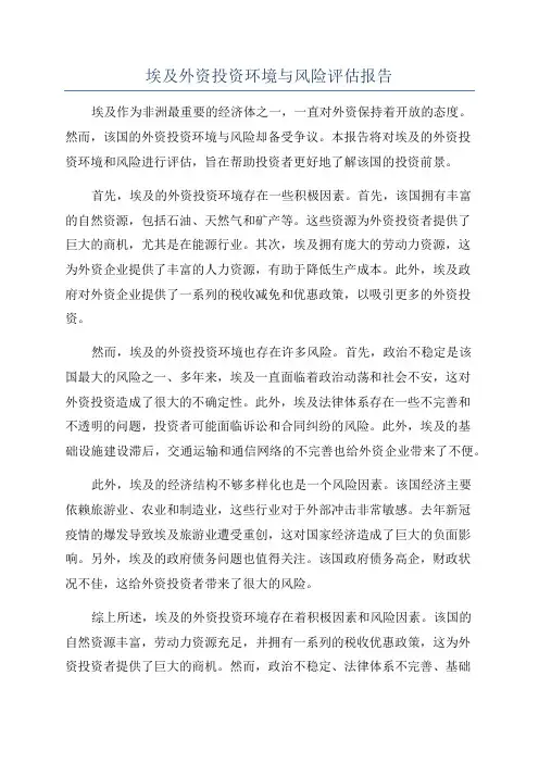 埃及外资投资环境与风险评估报告