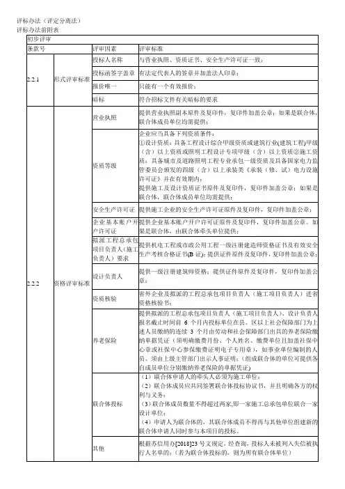 评标办法(评定分离法)