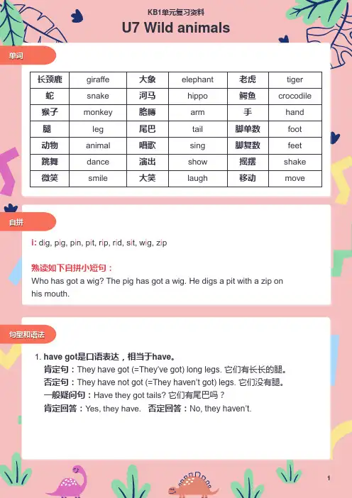  剑桥少儿英语Kid‘s Box1 7单元复习题