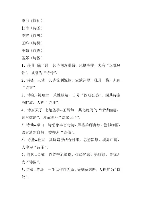 唐代诗人的别称