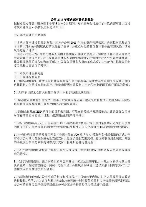 企业 房地产公司内部审计总结报告范本 精品