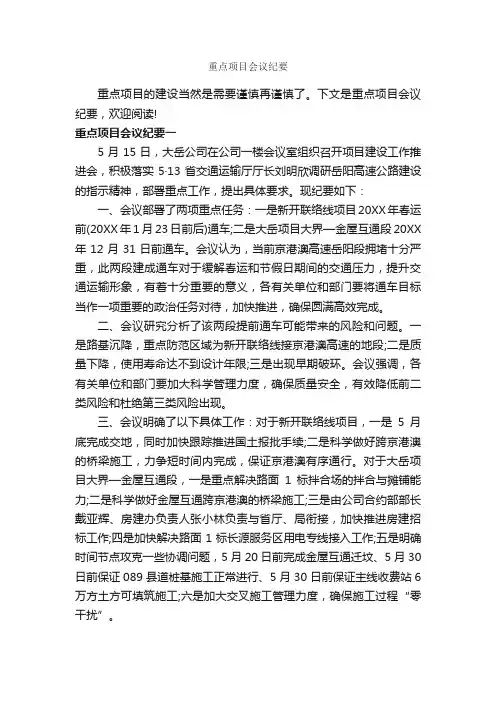 重点项目会议纪要_会议纪要_