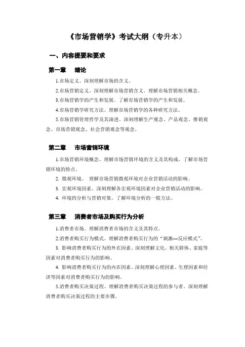 《市场营销学》考试大纲(专升本).