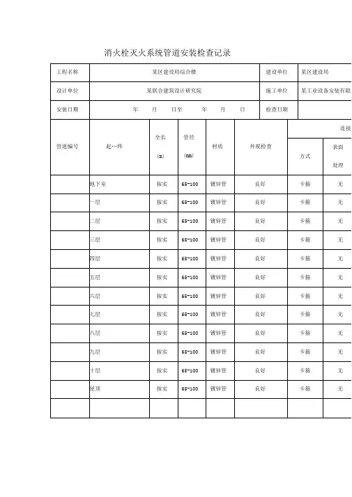 消火栓灭火系统管道安装检查记录
