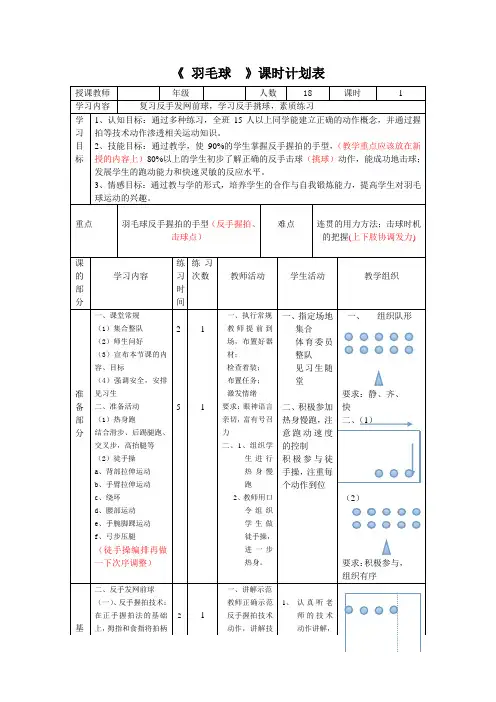 高一羽毛球反手挑球教案