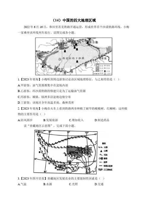 2023年中考地理真题分项汇编(14)中国的四大地理区域(含解析)