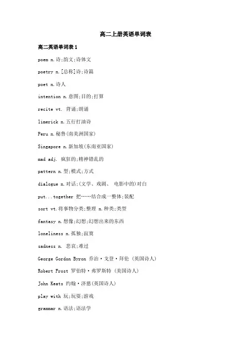 高二上册英语单词表