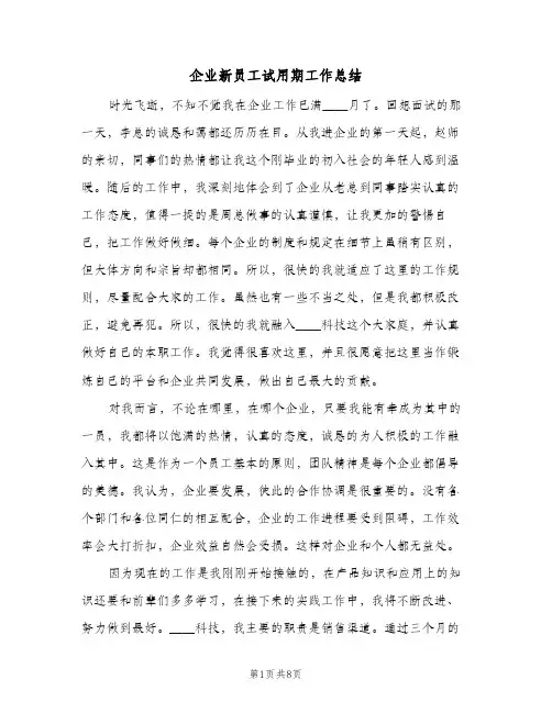 企业新员工试用期工作总结(4篇)