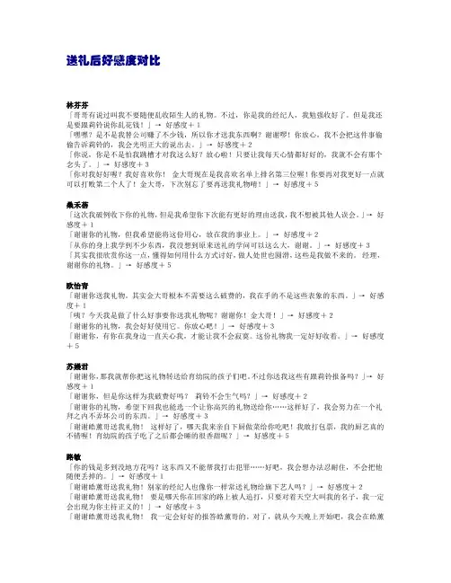 明星志愿三攻略：送礼后好感度对比