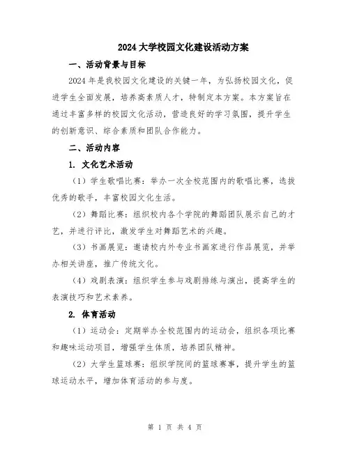 2024大学校园文化建设活动方案