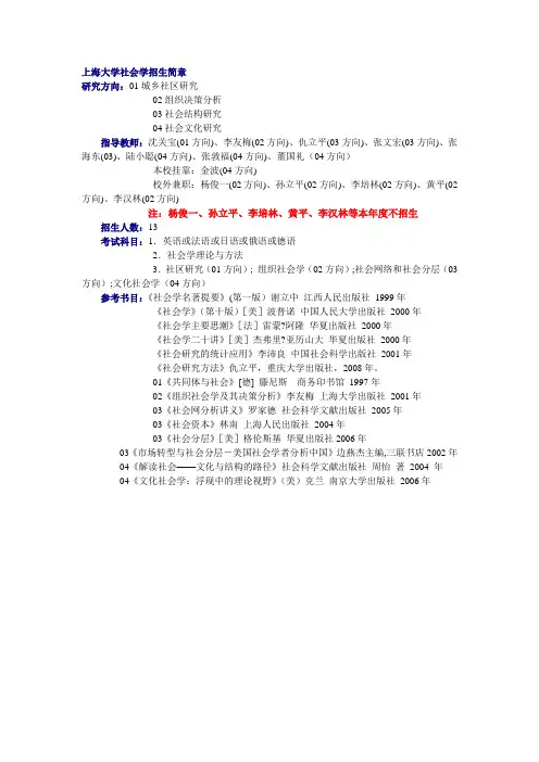 上海大学社会学招生简章