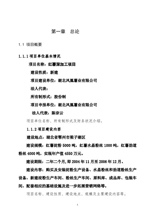 红薯深加工项目建设投资可行性分析报告