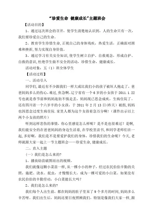 五年级主题班会教案