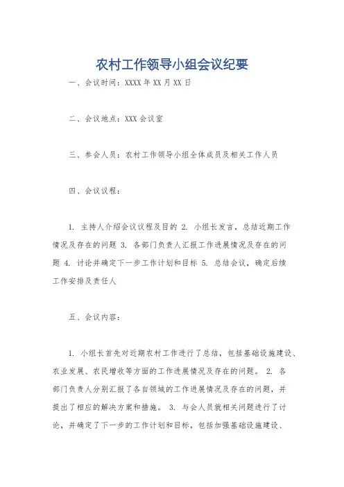 农村工作领导小组会议纪要