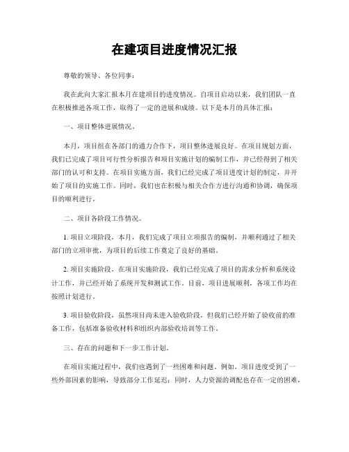 在建项目进度情况汇报