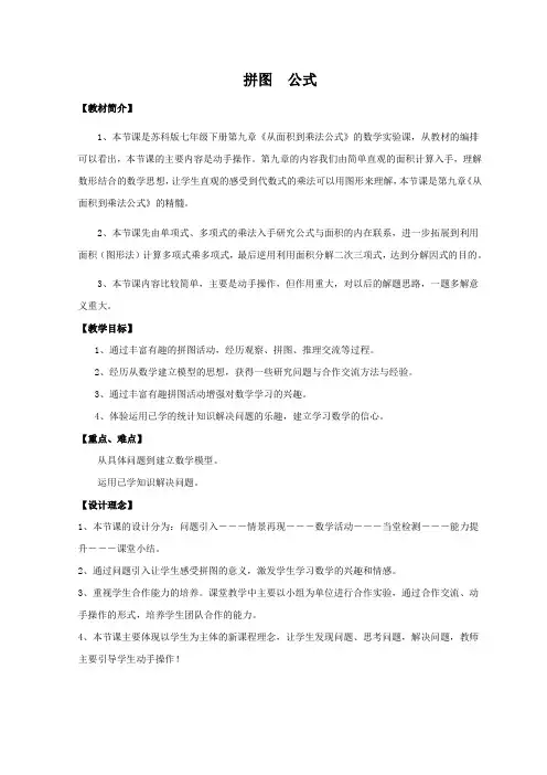 新苏科版七年级数学下册《9章 整式乘法与因式分解  数学活动 拼图·公式》公开课教案_13
