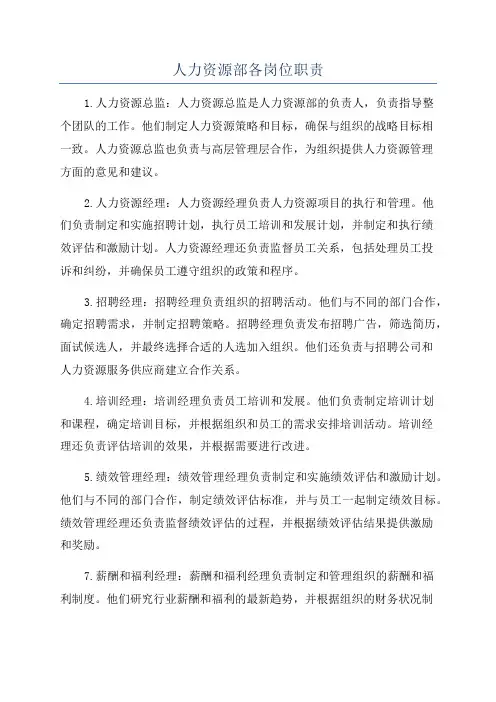 人力资源部各岗位职责