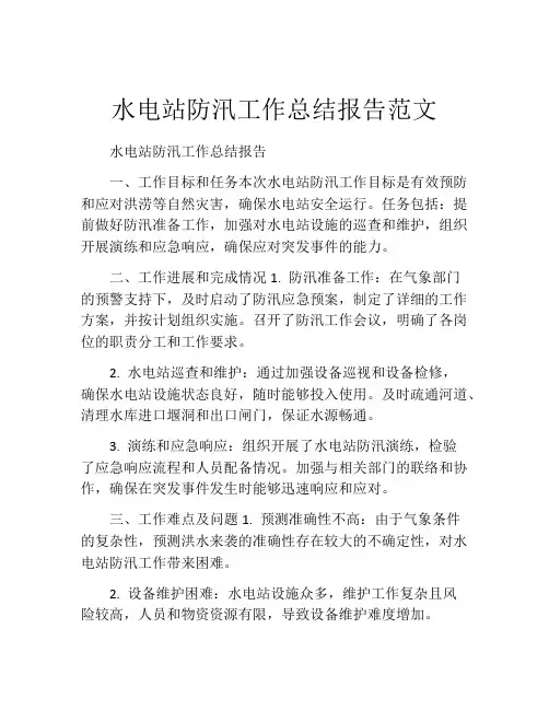 水电站防汛工作总结报告范文