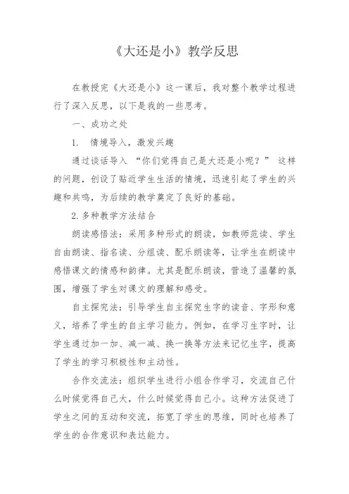 《大还是小》教学反思
