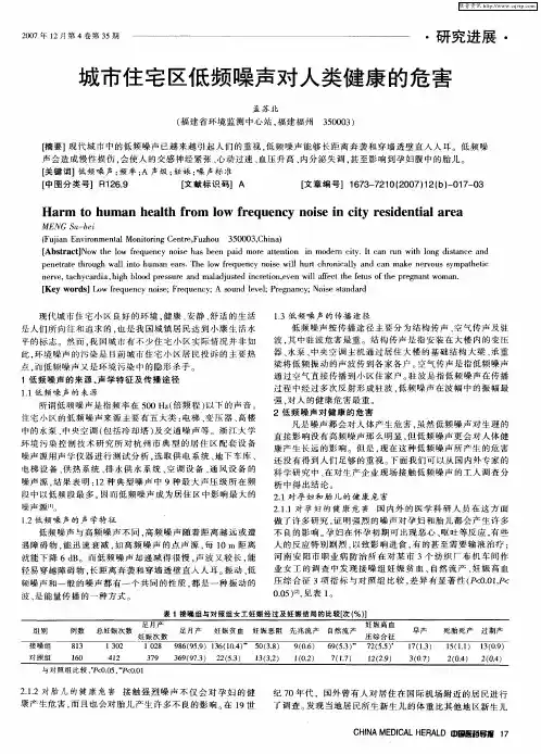 城市住宅区低频噪声对人类健康的危害