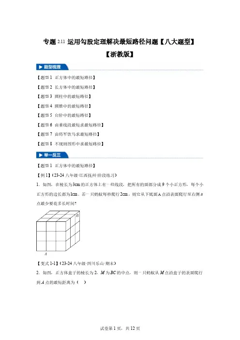 专题2.11运用勾股定理解决最短路径问题【八大题型】-2024-2025学年八年级[含答案]