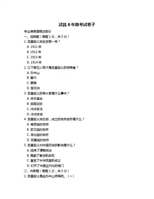 武昌6年级考试卷子