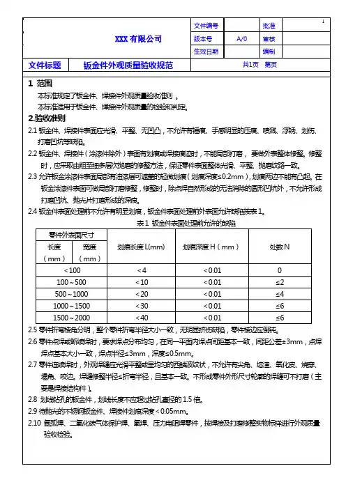 钣金件外观质量验收规范