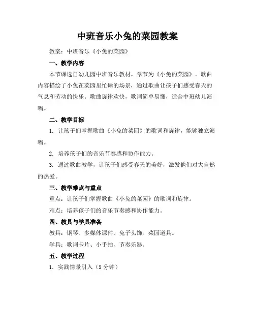 中班音乐小兔的菜园教案