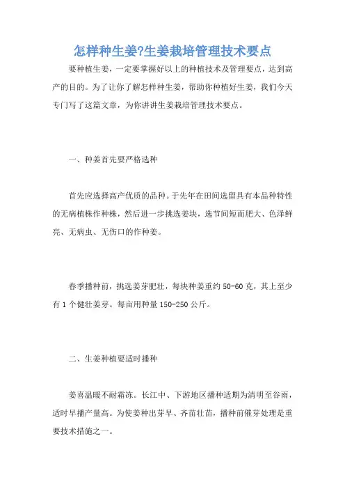 怎样种生姜-生姜栽培管理技术要点