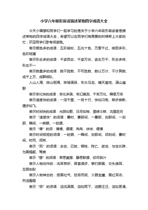 小学六年级形容或描述某物四字成语大全